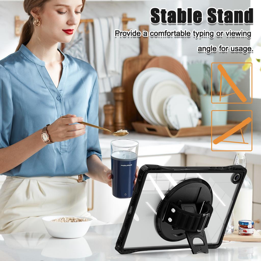 For Samsung Galaxy Tab A9+ SM-X210/X216/X218 Case Hand Strap Kickstand PC+TPU+Acrylic Clear Tablet Cover