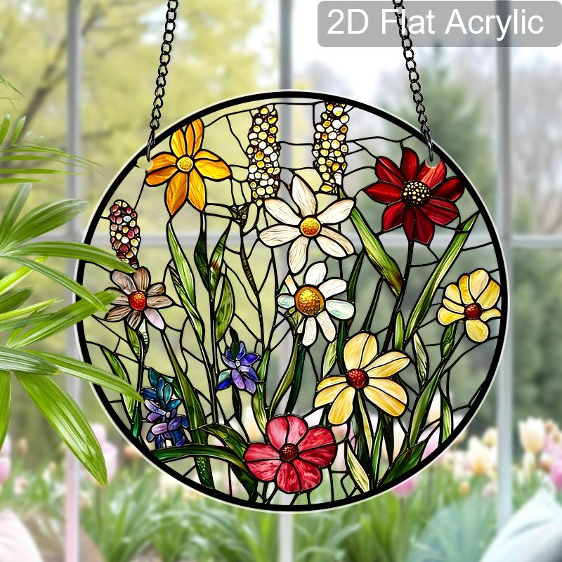 Acrylic Mixed Wildflower Meadow Suncatcher Stained Glass Effect Window Hanging Ornament Floral Themed Gift for Home