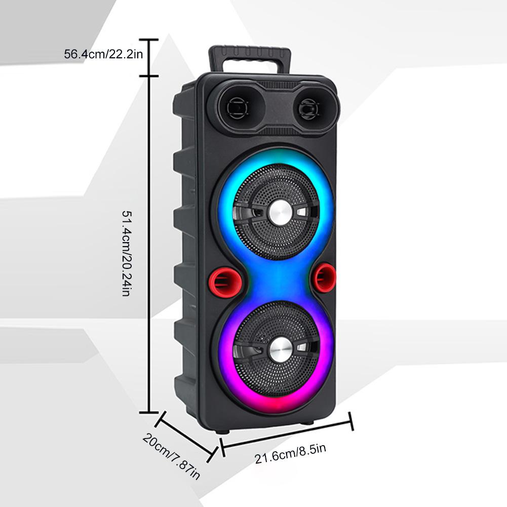 Outdoor Portable Speaker BT 5.0 6.5 Inch Dual Stereo Subwoofer RGB LED Party Sound Box with Mic FM Radio Heavy Bass DJ System