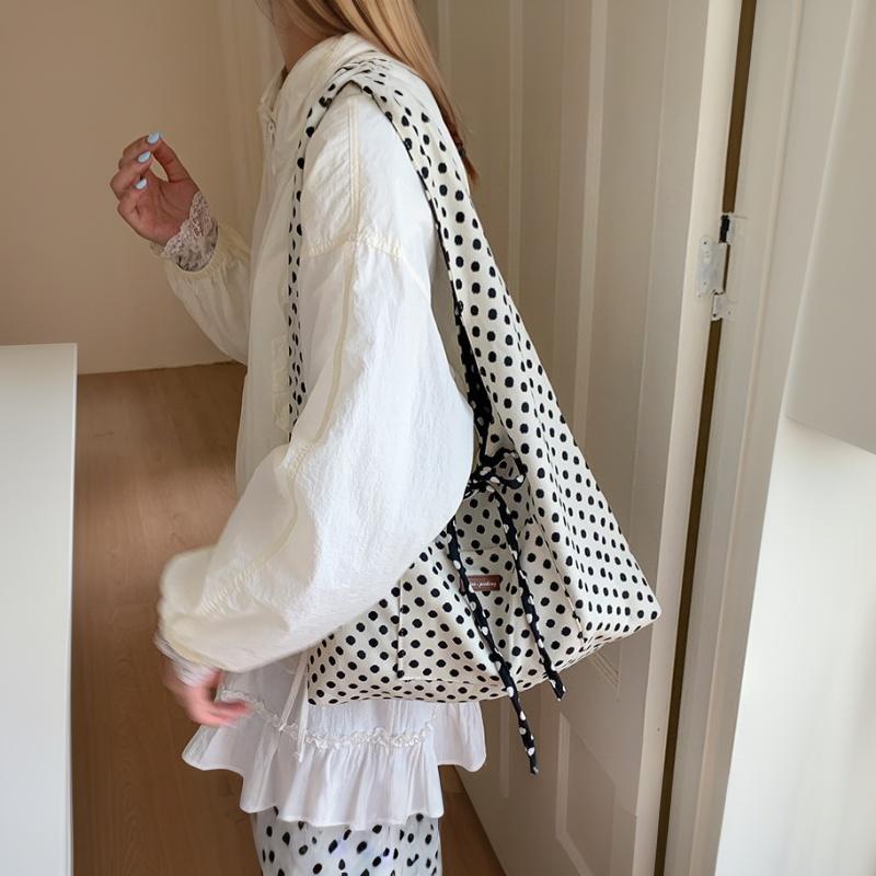 Korean Dots Shoulder Handbag Double-sided Wearable Large Capacity Tote Bag for Women Office Commuting