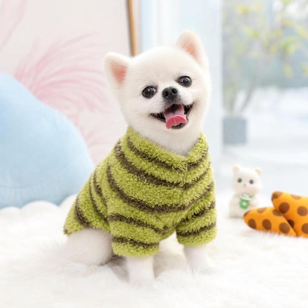 Winter Dog Warm Clothes Stripes Dog Bodysuit Fashion Plush Dogs Coat Cat