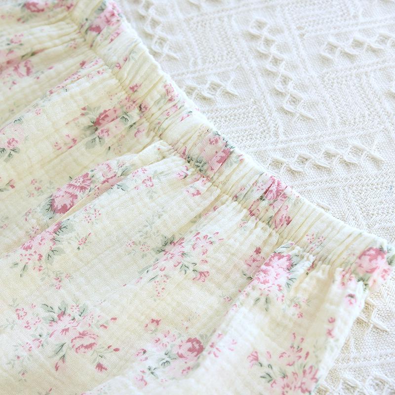 Women's Autumn Long Sleeve Cotton Floral Crinkle Fabric Plus Size Homewear Set