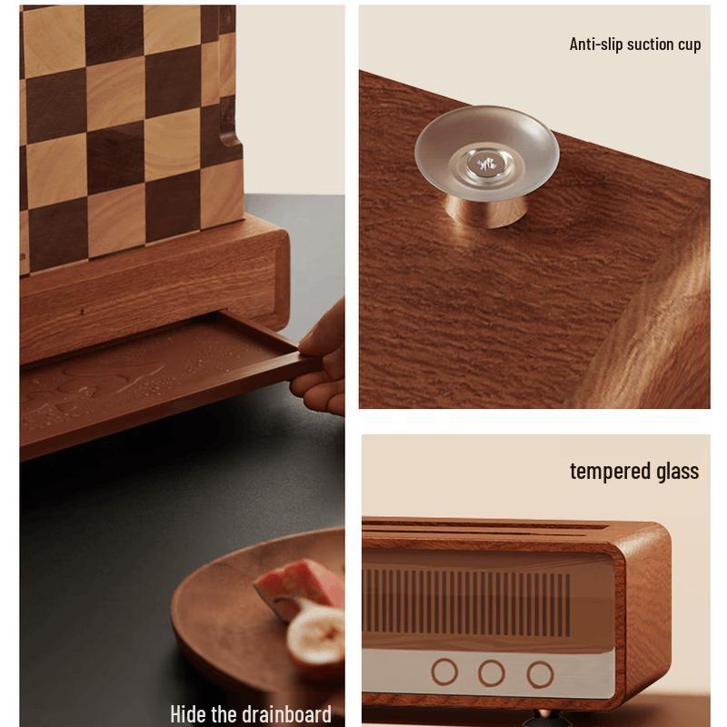 Lanmi Square Chessboard Pattern Antibacterial Wenge Wood Chopping Board Set