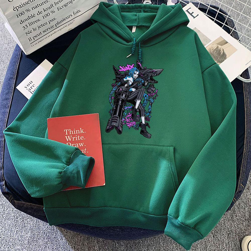 Women Hoodie Jinx  Arcane Game Printing Sweatshirts Hooded Winter Fleece Sudadera Mujer Casual LLong Sleeve Pocket
