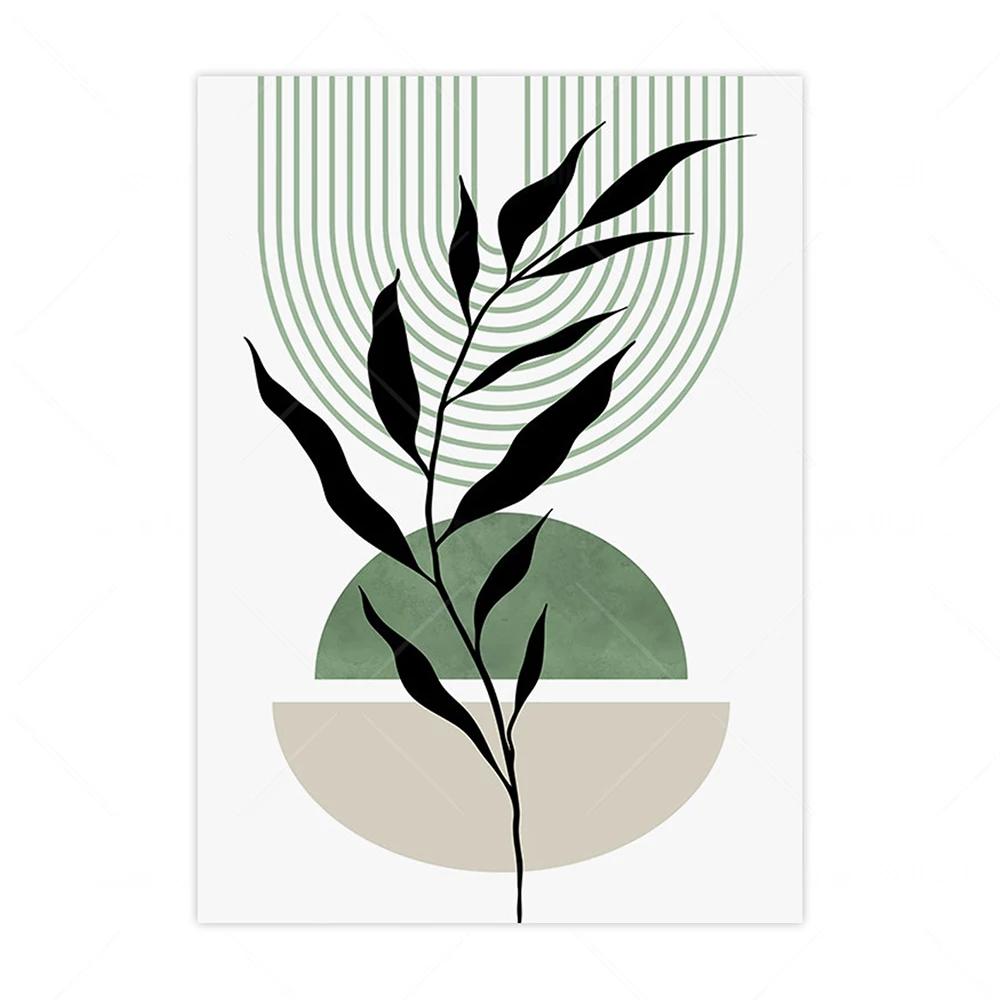

Triptych Bohemian Green Wall Art Geometric Minimalist Leaf Abstract HD Canvas Poster Prints Home Bedroom Living Room Decor Gift 21X30CMNo Framed