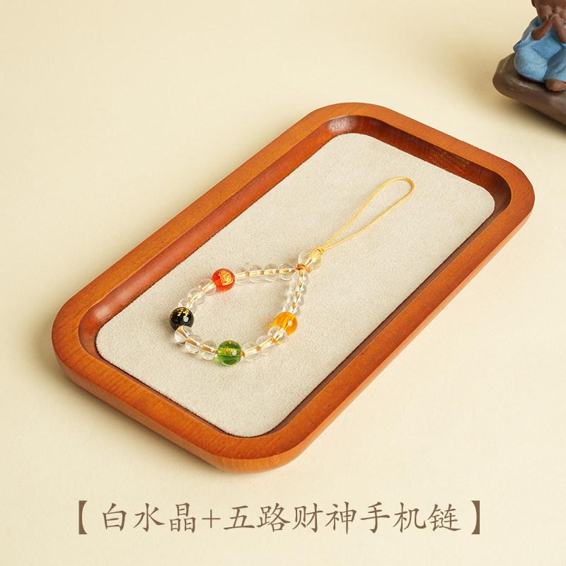

White crystal five-way wealth god phone chain, phone lanyard, keychain pendant for female friends Short white crystal+Five-