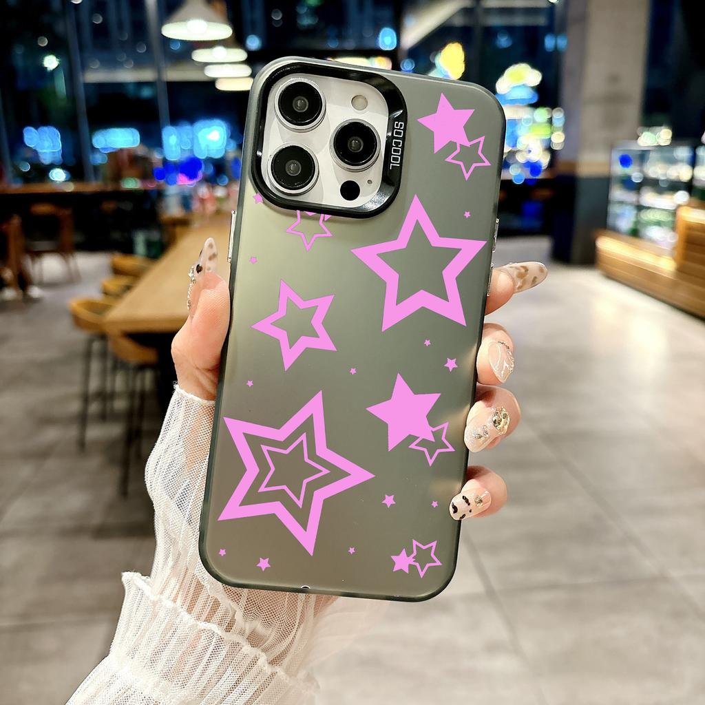 Color Phone Case For iPhone 17 16E 16 11 15 14 Pro MAX 12 13 MINI 7 8 Plus XR SE Silver IMD Cover Protection Style Stars Pattern