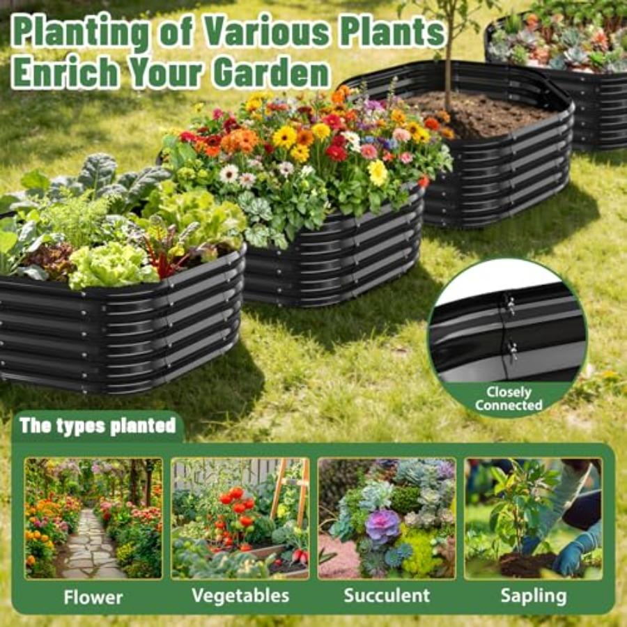 4FT X 1.5FT Hexagon Raised Garden Bed 48 Inch Diagonal 16.5 Inch Tall Galvanized Steel Planter Box with Wave-Shaped Metal Panel