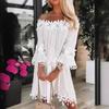 2024 European & American Off-the-Shoulder Lace Trim Dress
