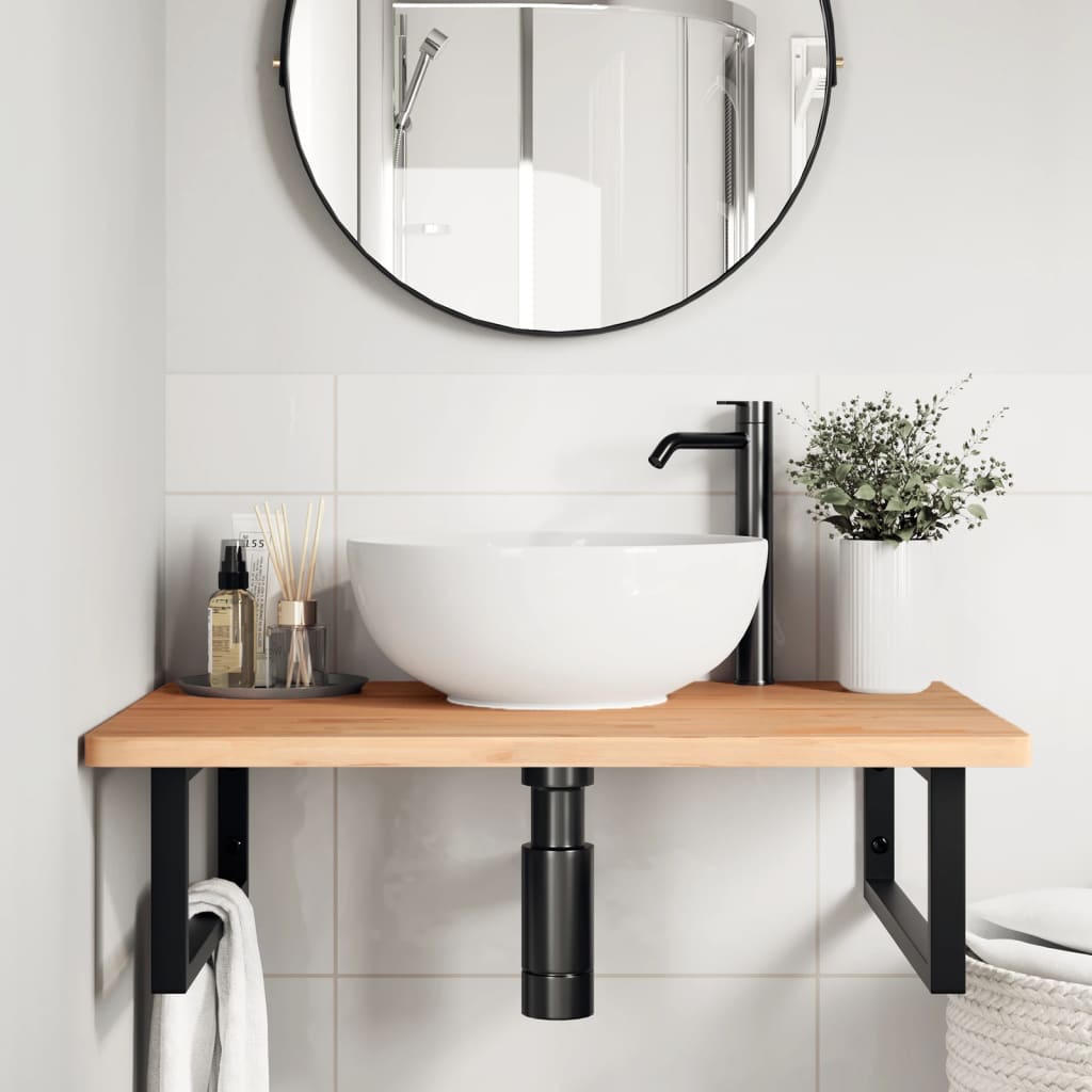 Vidaxl Wall Shelf Under Sink, Steel and Solid Beech Wood