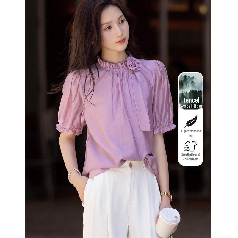 

Demana Monet Garden Women s Breathable Lyocell Tencel Ruffle Collar Shirt S