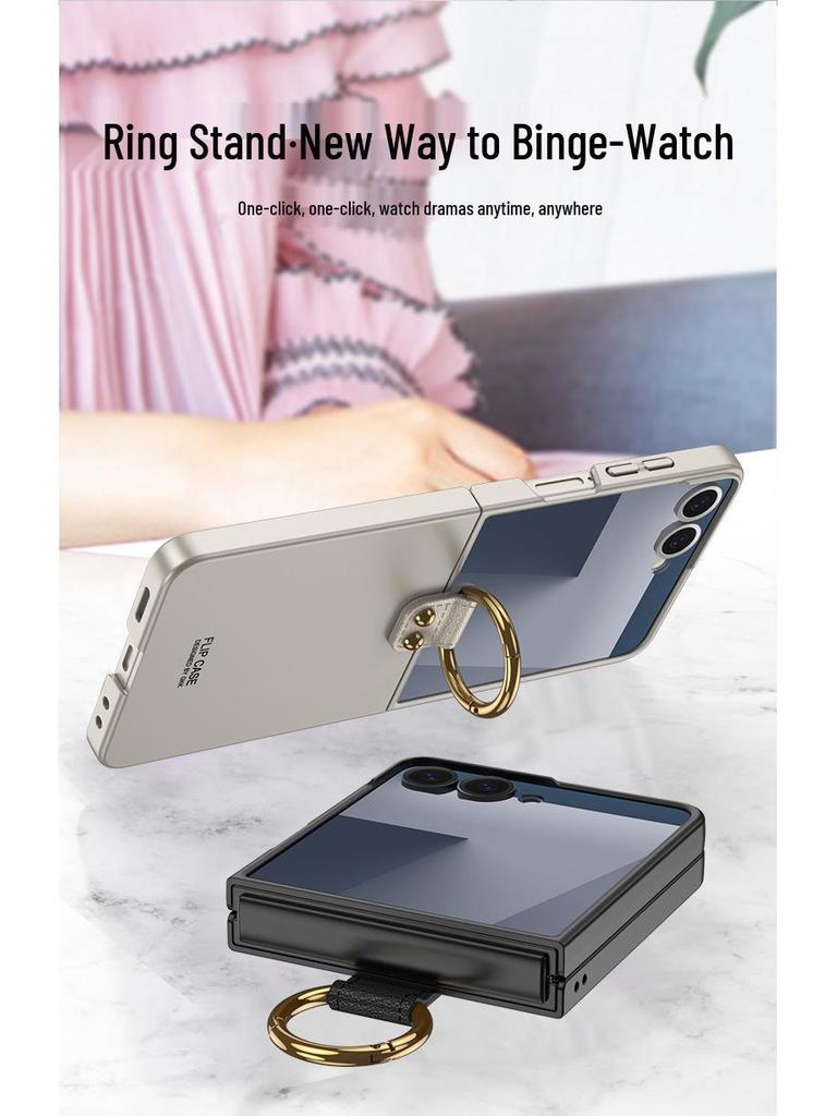 Samsung Z Flip 7 Ring Phone Case: Simple Folding Cover with Window, Cross-Border Compatible.