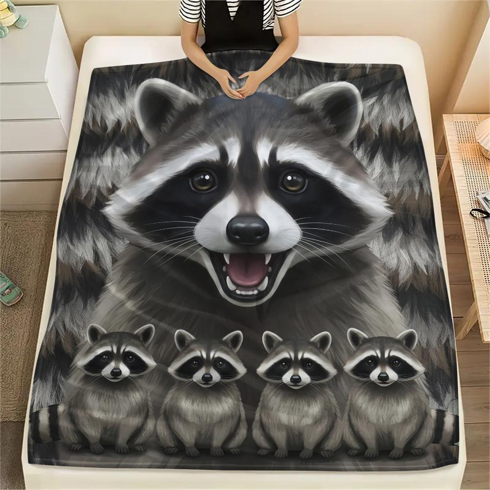 1Pc Raccoons and Sloth Print Flannel Blanket, High quality Comfortable for All Seasons, Home Decor, Warmth and Comfort, Perfect for Gifts