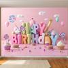 Birthday Party Backdrop Pink Colorful Polyester Banner Photo Booth Decoration