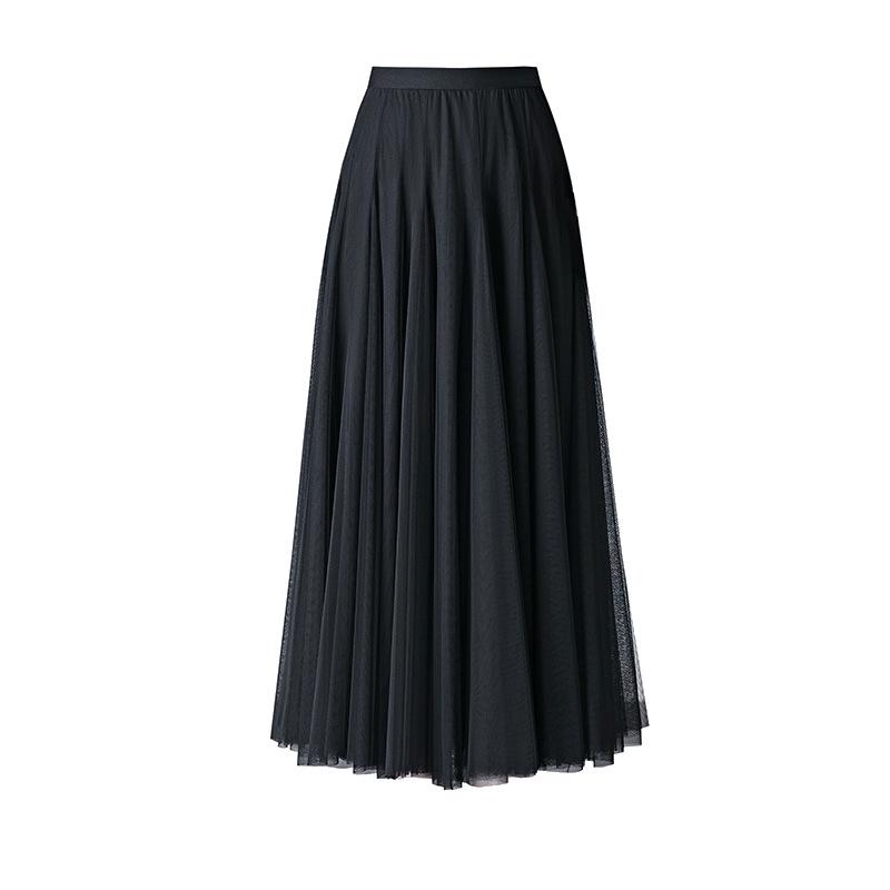 Brand Discount Women's High Waist Pleated Silk Midi Skirt with Puffy Mesh Overlay