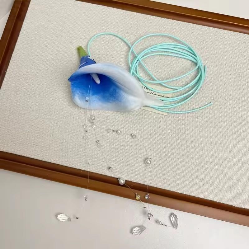 New Colourful Calla Lily Beaded Pendant Tie Necklace INS French Vintage Elegant Flower Jewellery for Women Birthday Gift