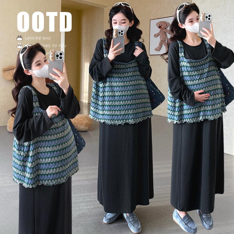 Spring 2026 Age-Defying Maternity Layered Set: Vest & Loose Dress L