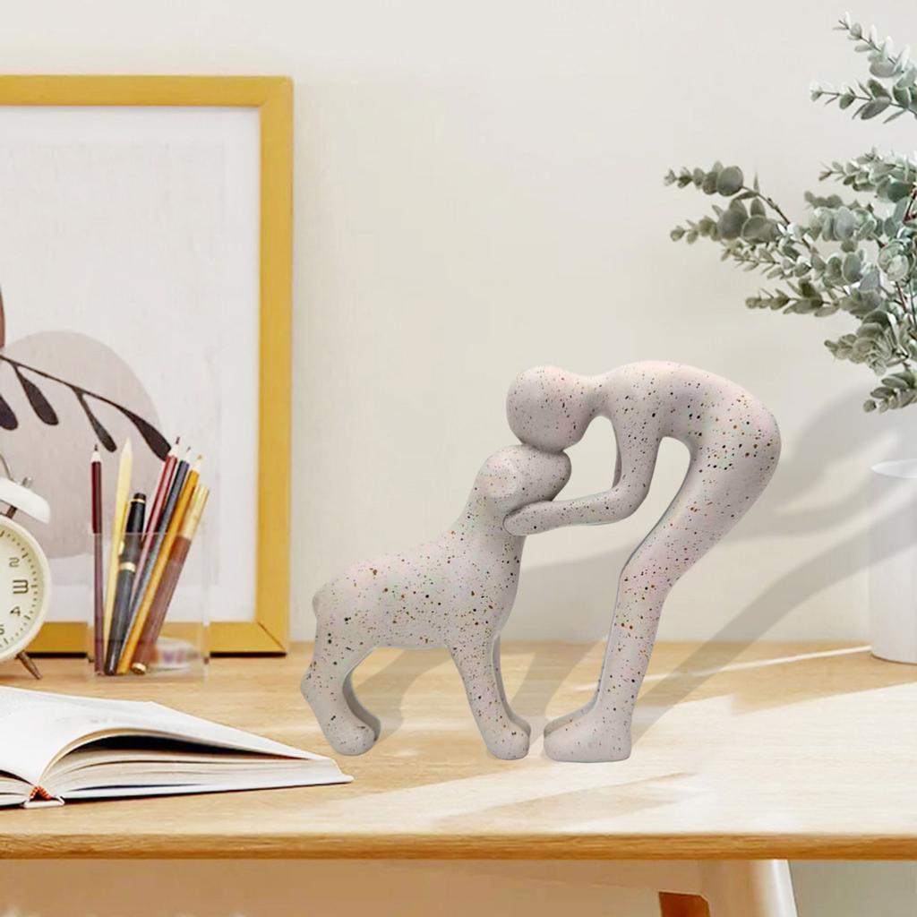 Man and Dog Statue Decoration Small Dog Sculpture for Desk Living Room Shelf Friendship Remembrance Gift for Dog Lovers