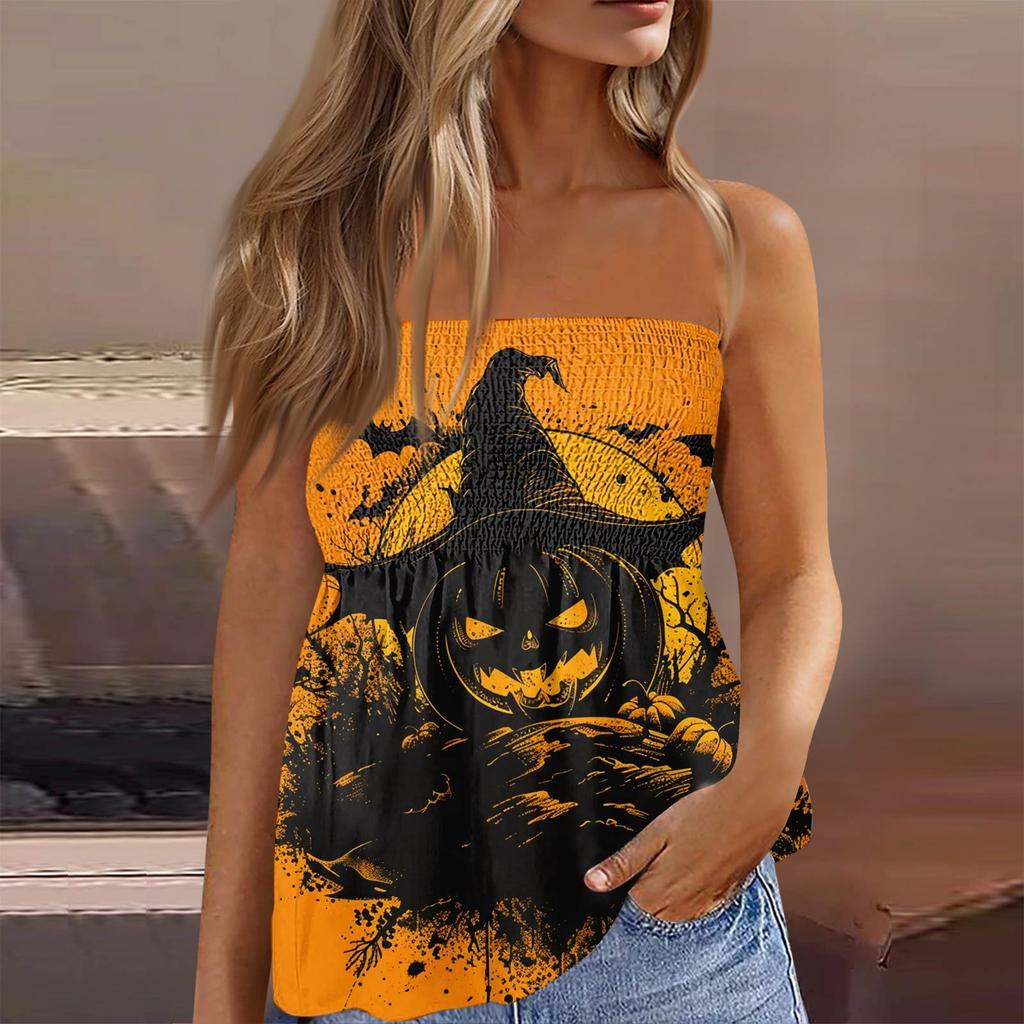 Summer Tube Tops For Women,Cute Sexy Off Shoulder Print Sleeveless T-Shirt
