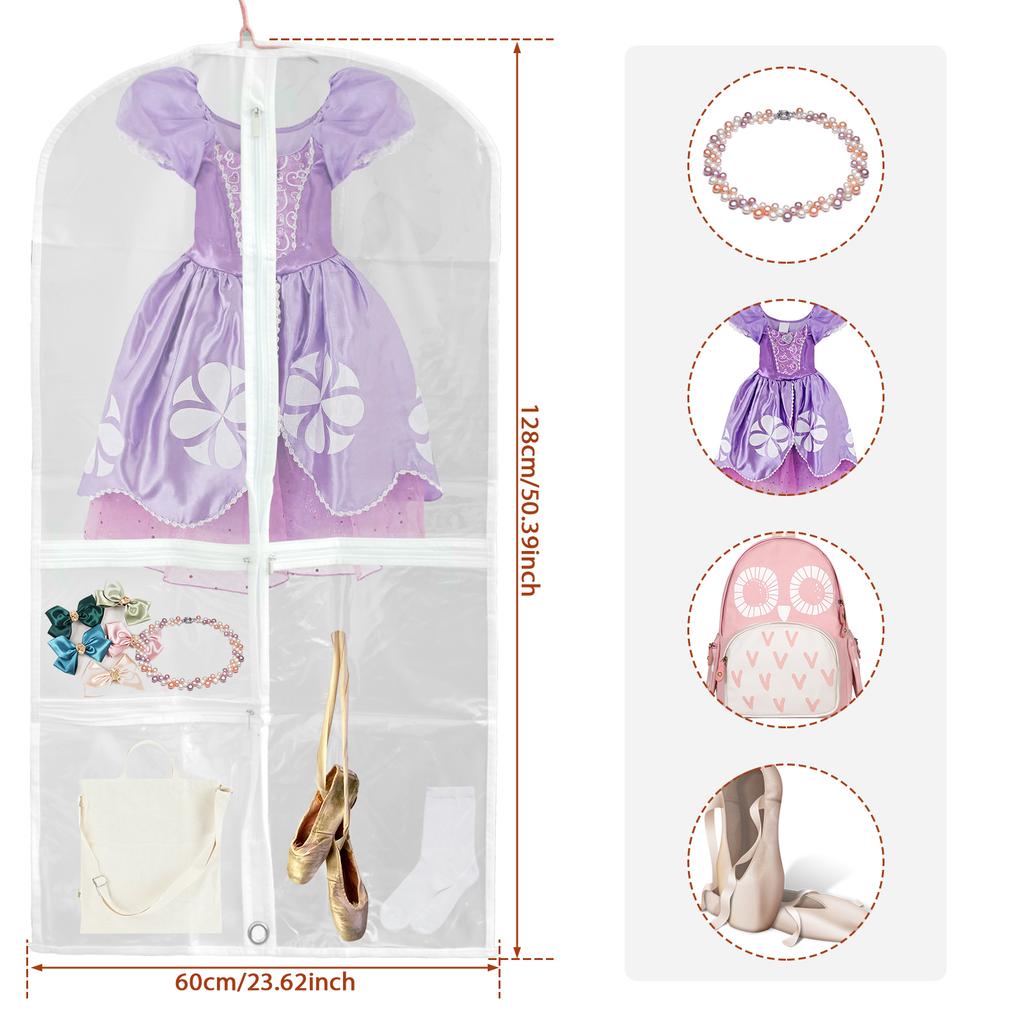 2Pcs Kids Garment Bag Dustproof Clothes Storage Bags Breathable Dance Recital Bag with 6 Pockets Garment Protector Kit for Home