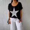 Dam Sommartoppar Kortärmad Rundhals T-shirt Hot Drill Stjärntryck Lös Passform Casual T-shirt Daglig Användning