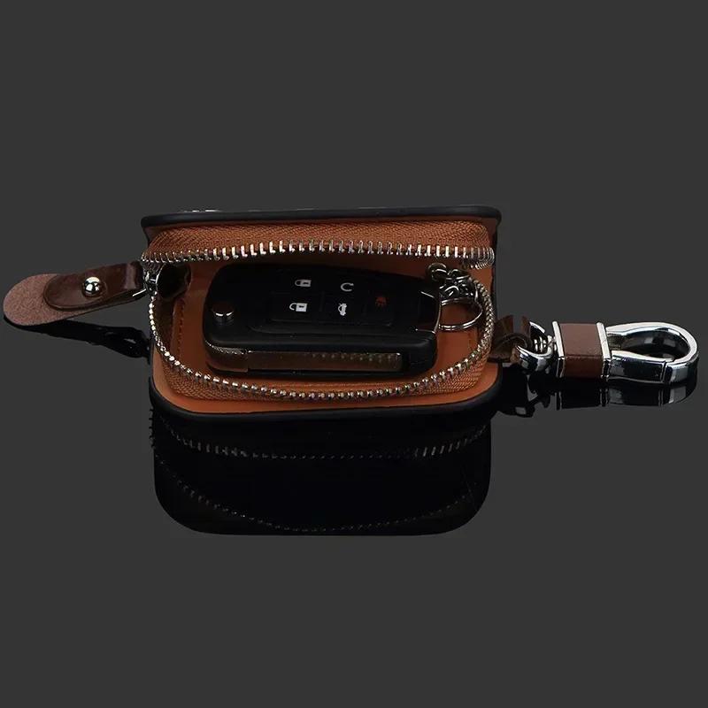 Leather Car Key Bag Vehicle Logo Keychain Case for Mitsubishi Outlander Lancer 9 10 ASX L200 Pajero Mirage Montero Eclipse