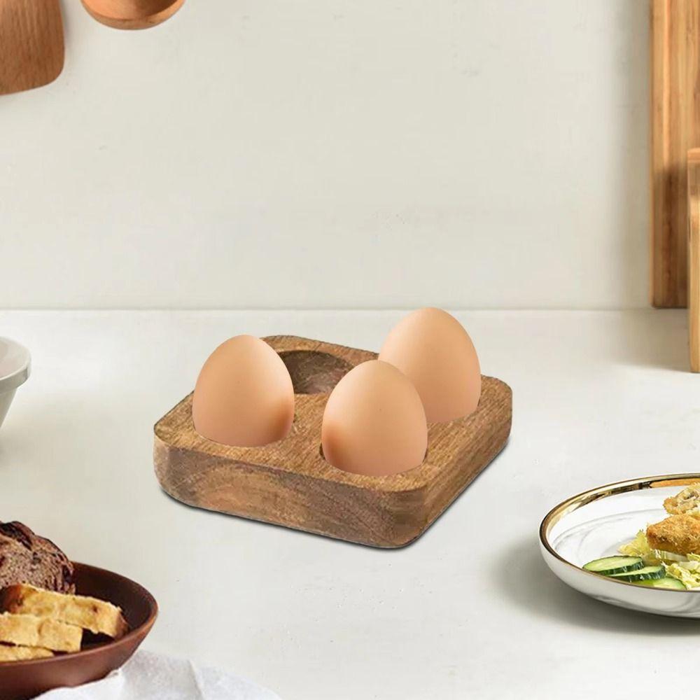 Handle Wood Egg Holder Double Row Wood Egg Tray Sturdy Egg Organizer Rack  Countertop