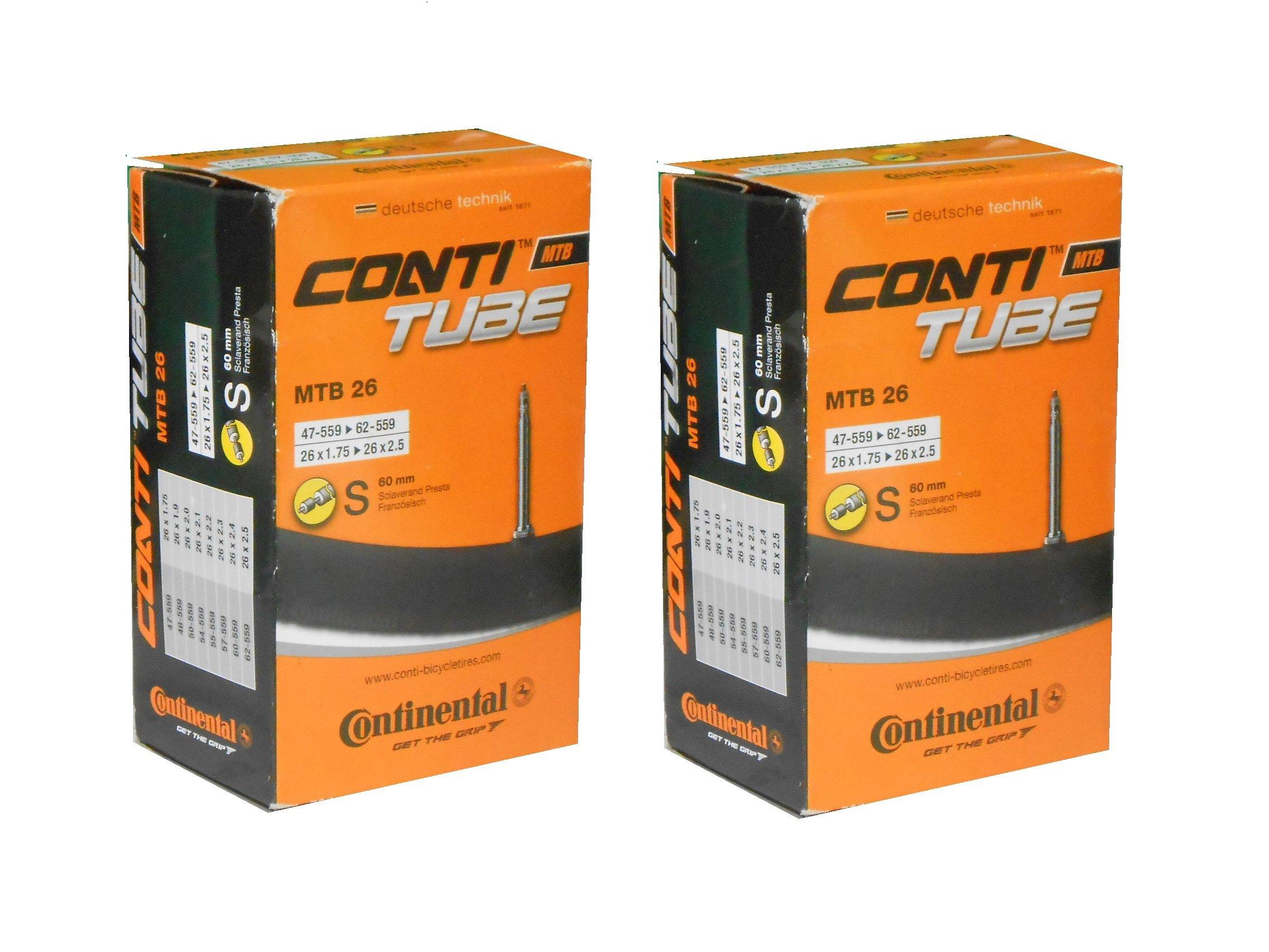 

Set of two Continental MTB26 Presta tubes, 26x1.75-2.5, 60mm valve length (47-559/62-559) [Parallel Import]