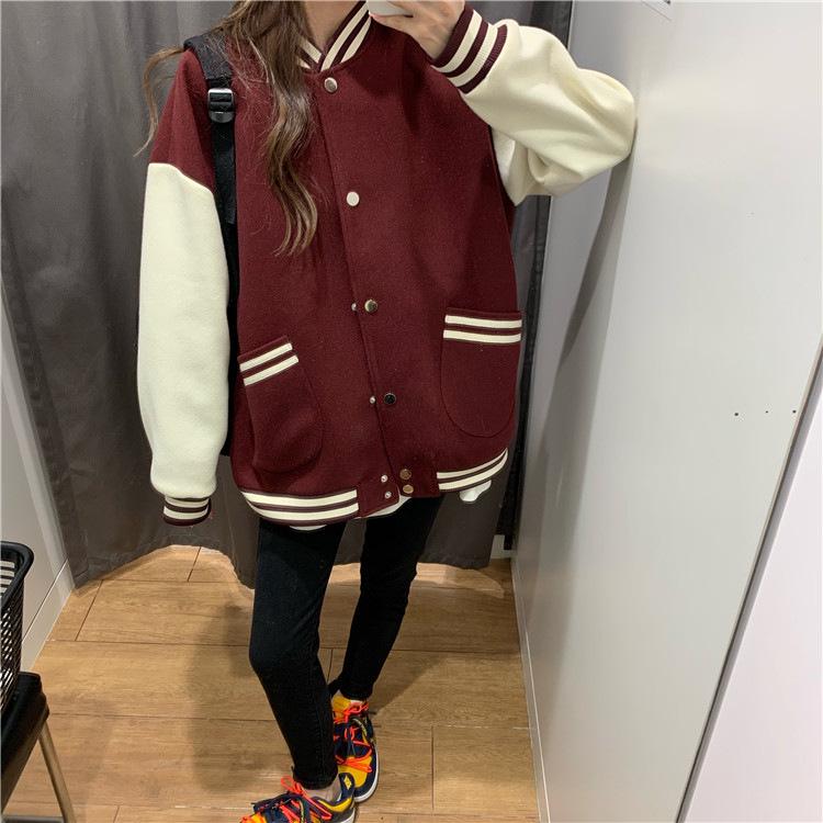 Korean Style Women's Color Block Baseball Jacket - Spring/Autumn Harajuku Street Fashion
