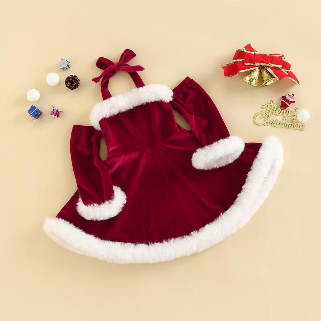 MISOAMISO Santa Santa Christmas Wine Santa Perfect for Christmas Parties and Recitals Children's Dress, Costume, Outfit, Fur, Red, Girls' Dress,