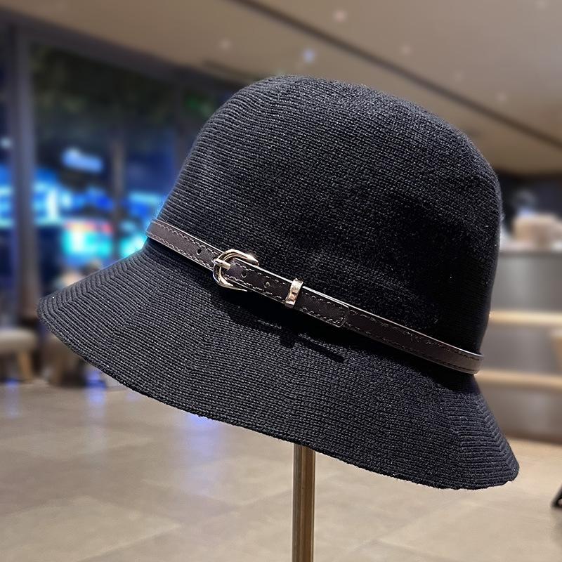 Korean version ins belt knitted breathable sunscreen fisherman hat children autumn travel versatile sunshade dome top hat