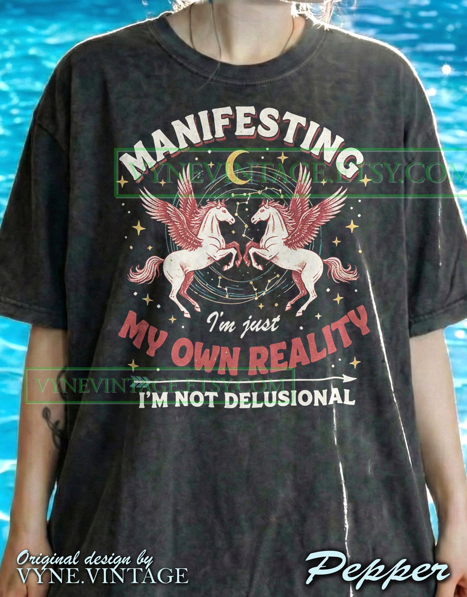 Vintage Pegasus Comfort Colors® Tshirt, Retro 90S Graphic Tees, Manifesting Reality Sweater, Celestial Moon Tanktop, Mythical Horse Gift XL