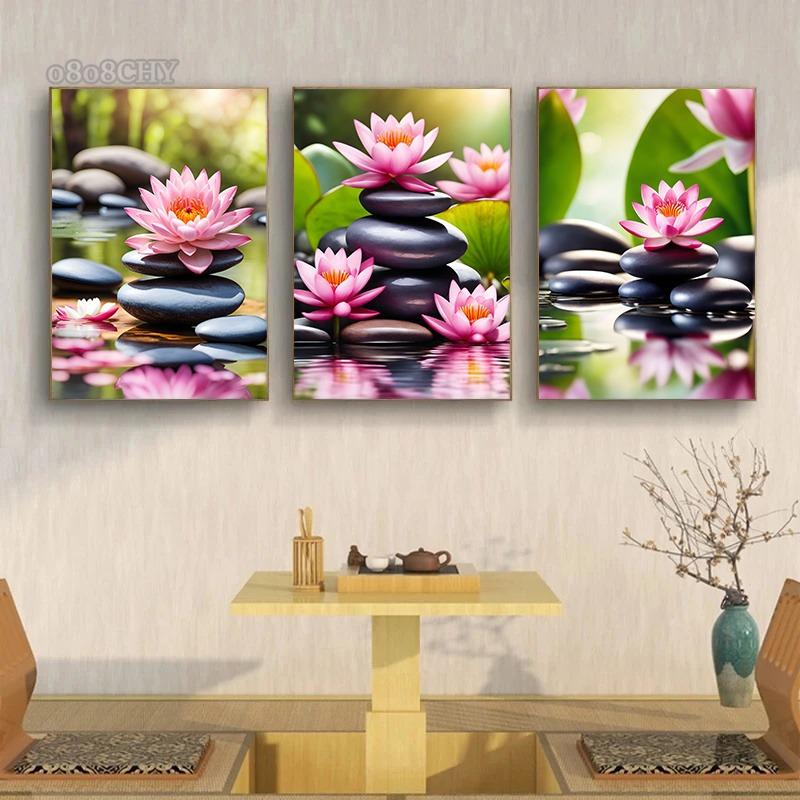 Spa Zen Kiraz Çiçeği Lilyum Pembe Lotus Kanvas Baskı Posterler Sanat Tablo Fitness Yoga Stüdyosu Duvar Sanatı Dekoru Resimler Ev Dekoru