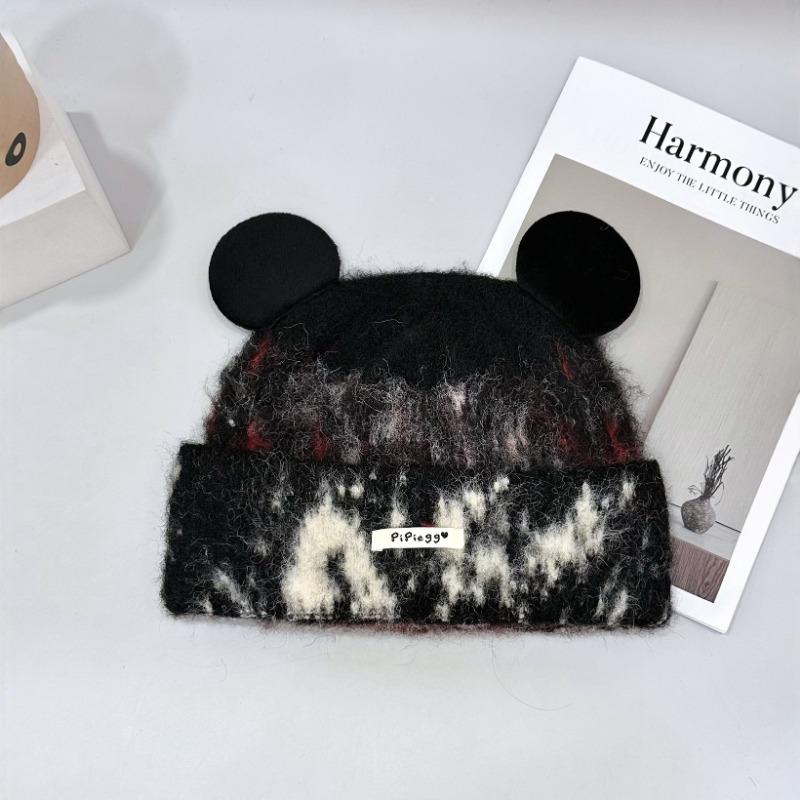 Cute cat ears wool hat female winter gradual change color ear hat cold age reduction versatile face small knitted cold hat