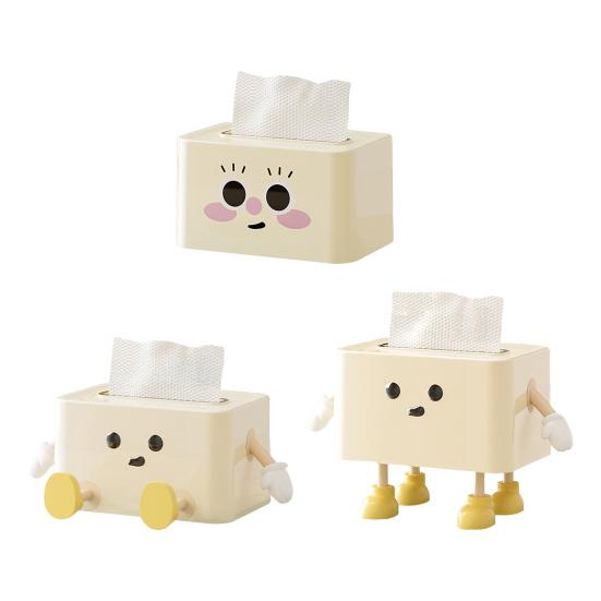 Smile Face Tissue Box Cute Tissue Holder with Spring Mechanism Rectangular Tissue Case Tissue Box Cover Napkin Dispenser for Bedroom Bathroom Car
