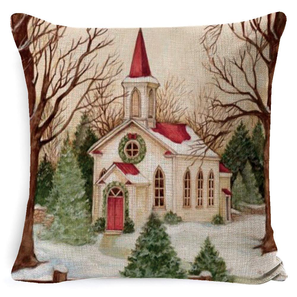 Christmas Linen Pillow Case Home Nap Lumbar Cushion Pillow Sofa Bedside Cushion Pillow Case