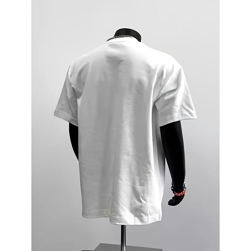 European sizes New American High Street Style Men's Oversized Drop-Shoulder Printed T-Shirt with Loose Fit and Round Neck