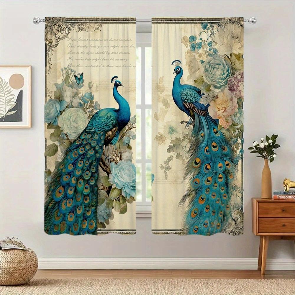 Peacock Style Printed Curtain for Home Decor - Rod Pocket Window Treatment for Bedroom, Kitchen, Living Room