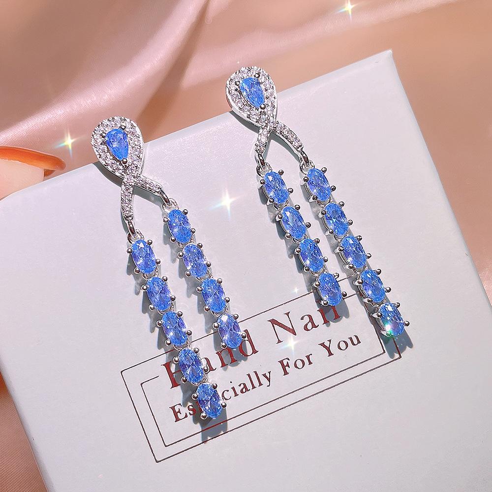 

серебряные элегантные серьги барочные цветные бриллианты красный сапфир квадратные серьги модные легкая роскошь кристалл преувеличенные подарок