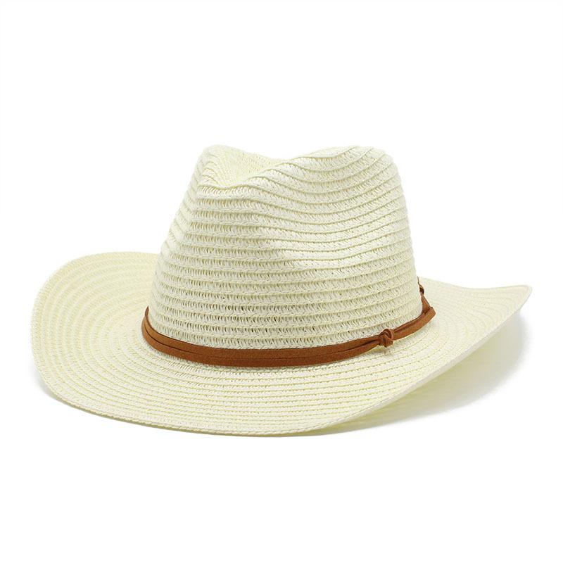 Summer Double Belt Jazz Straw Hat Men'S Shade Sunscreen Straw Hat Women'S Western Cowboy Trend Hat