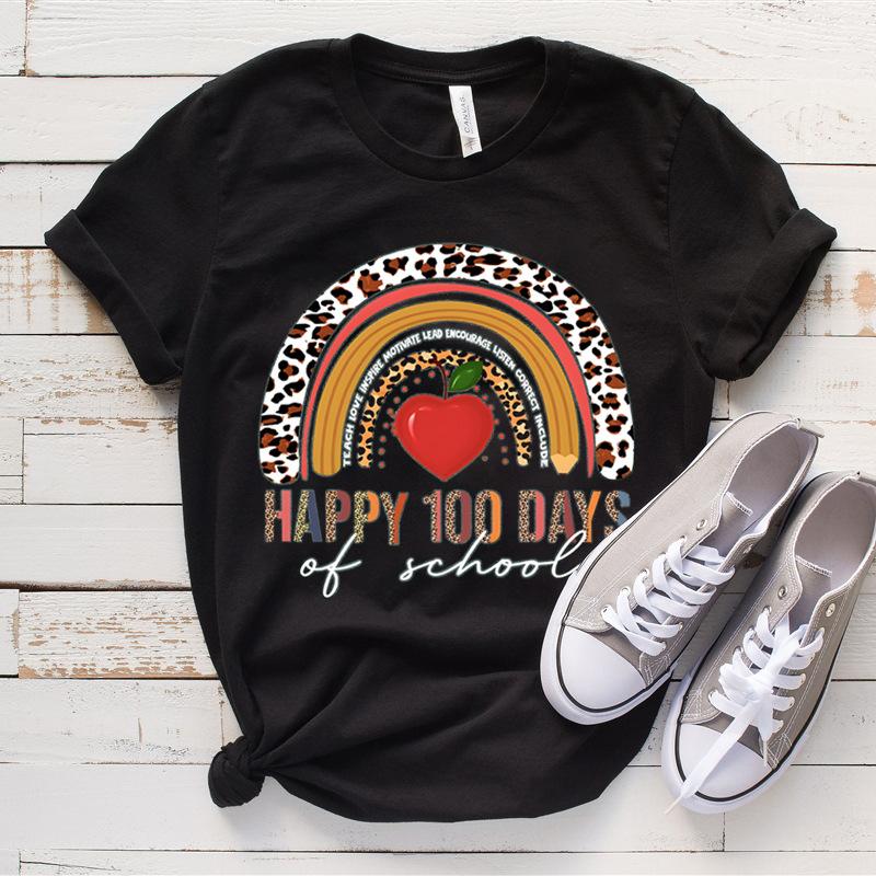 Women's Top 100 Days of School Printed High Street Trendy Fashion Casual Cotton T-Shirts Women’s