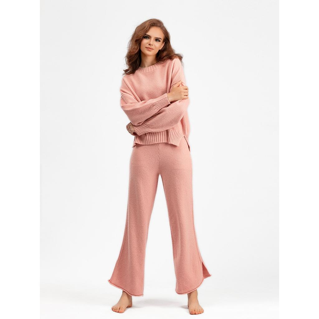 Autumn and Winter New Fashion Casual Knitted Set Pants Women's Edition Loose Sweater Wide Leg Pants Two Piece Set
