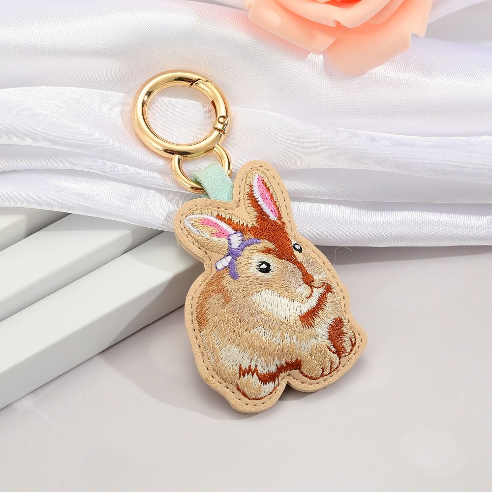 

Hedgehog Embroidery Rabbit Keychain PU Leather Car Keyring Backpack Decoration Rabbit