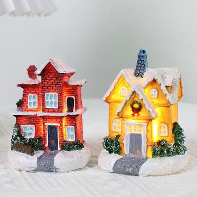 Świecący Świąteczny Dom Śnieżny Zimowy Ornament Festiwalu Śniegu Domy Oświetlone LED Świecąca Chata Model Miniaturowy