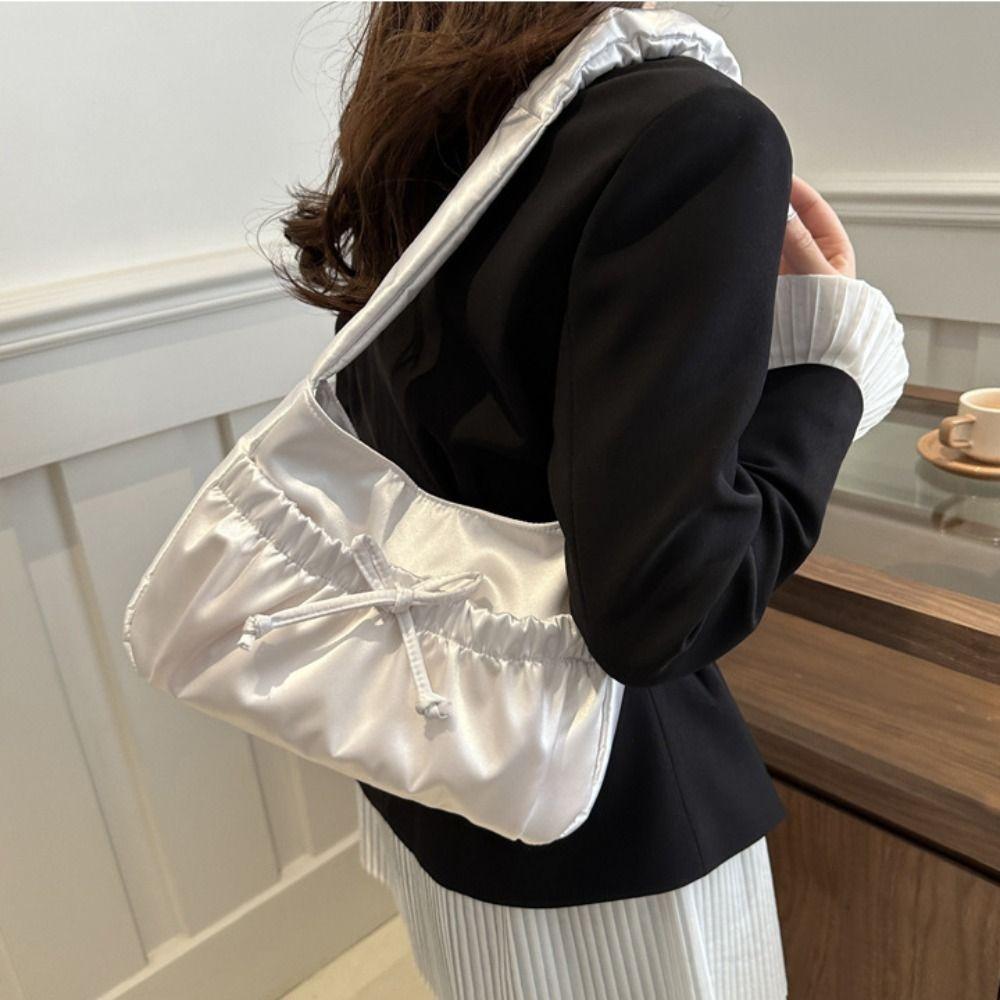 Bow Pleated Hand Bag Korean Style Fashion Underarm Bag Simple INS Shoulder Bag Girls