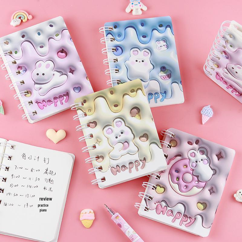 Creative 3D Cute Rabbit Spiral Pocket Notebook - Ideal for Elementary Students