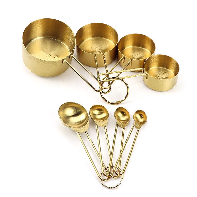 8-Piece Stainless Steel Measuring Cups & Spoons Set with Scale Lines for Coffee Beans & Spices