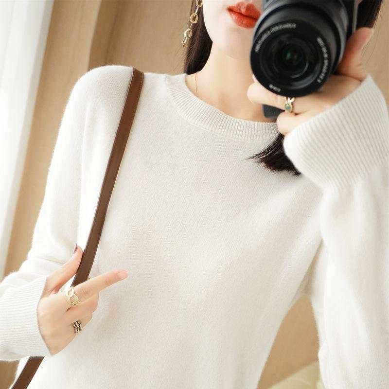 

DAFIFY Женская мода повседневная осень-зима однотонный принт длинный рукав О-образный вырез свитера XXL белый