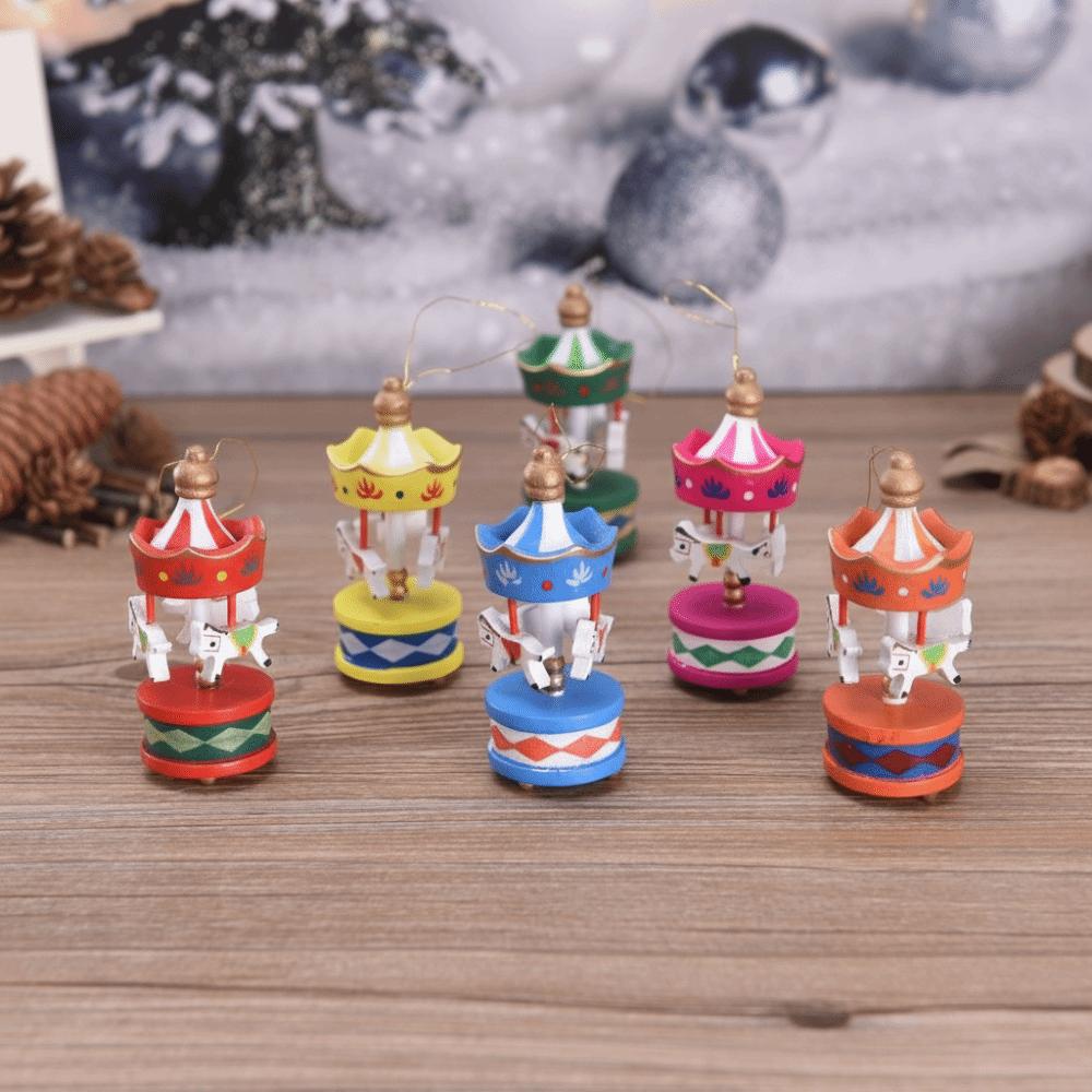 6Pcs Decorative Mini Christmas Wooden Carousel Gifts DIY Crafts Christmas Handmade Carousel Xmas Carousel Hanging New Year Decor