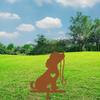 Metal Dog Silhouette Garden Stake Outdoor Decor Puppy Leash Heart